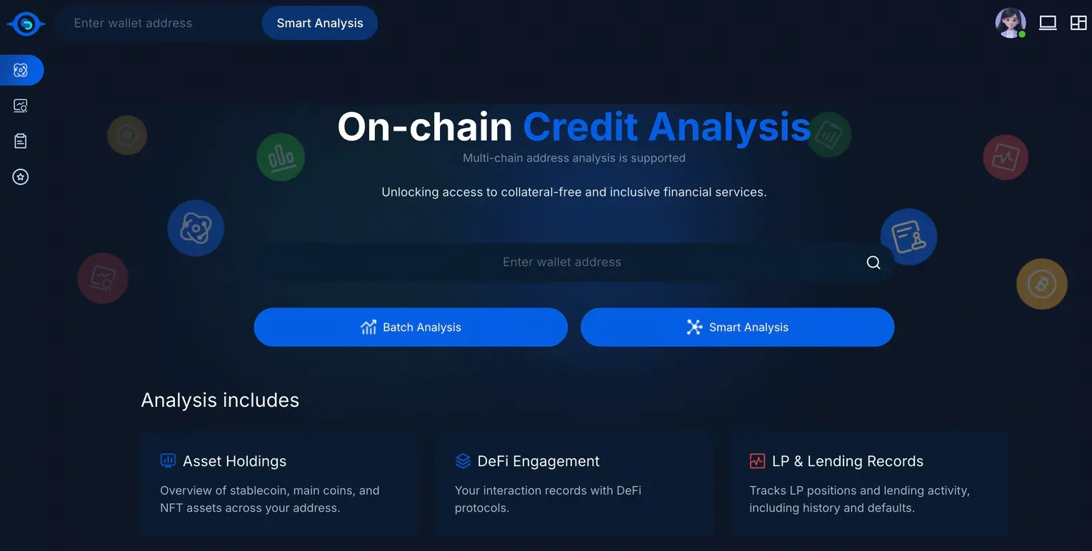 Diagram illustrating how on-chain risk scores analyze wallet activity for DeFi lending, showing blockchain data flow and credit assessment process